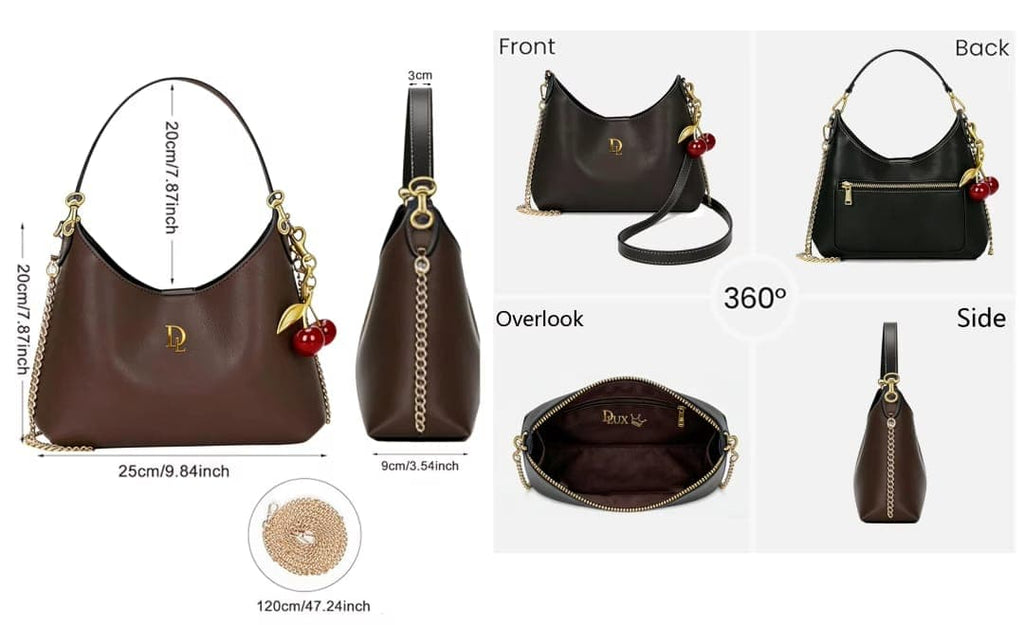 D·LUX Luxury Hobo Bag — Full Grain Leather | Gold Chain Strap