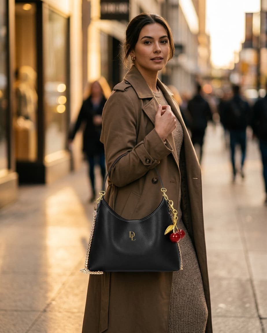 D·LUX Luxury Hobo Bag — Full Grain Leather | Gold Chain Strap