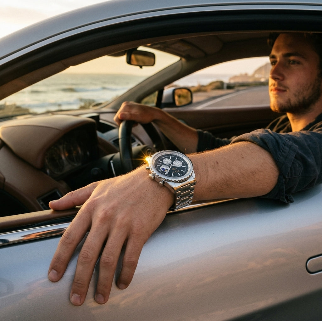 D·LUX Wear | The Steele Silver Pilot Chronograph Men's Watch